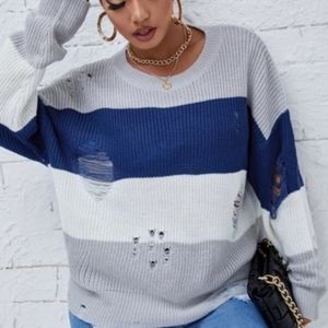 Colorblock ripped sweater